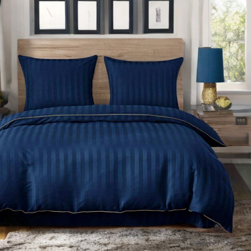 3-częściowy komplet pościeli adamaszkowej, kolor granatowy, 160x200 cm