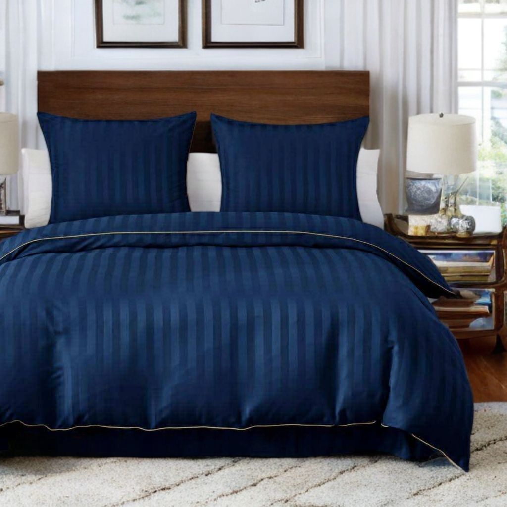 3-częściowy komplet pościeli adamaszkowej, kolor granatowy, 160x200 cm