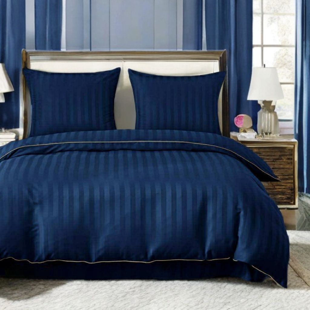 3-częściowy komplet pościeli adamaszkowej, kolor granatowy, 160x200 cm