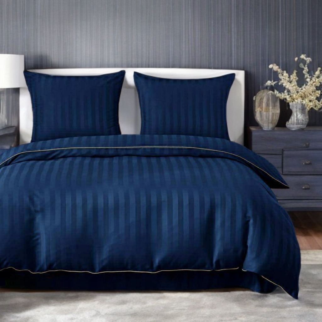 3-częściowy komplet pościeli adamaszkowej, kolor granatowy, 160x200 cm