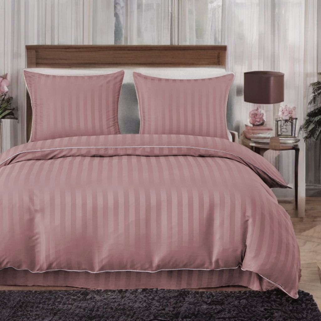 3-częściowy komplet pościeli adamaszkowej, kolor różowy, 160x200 cm