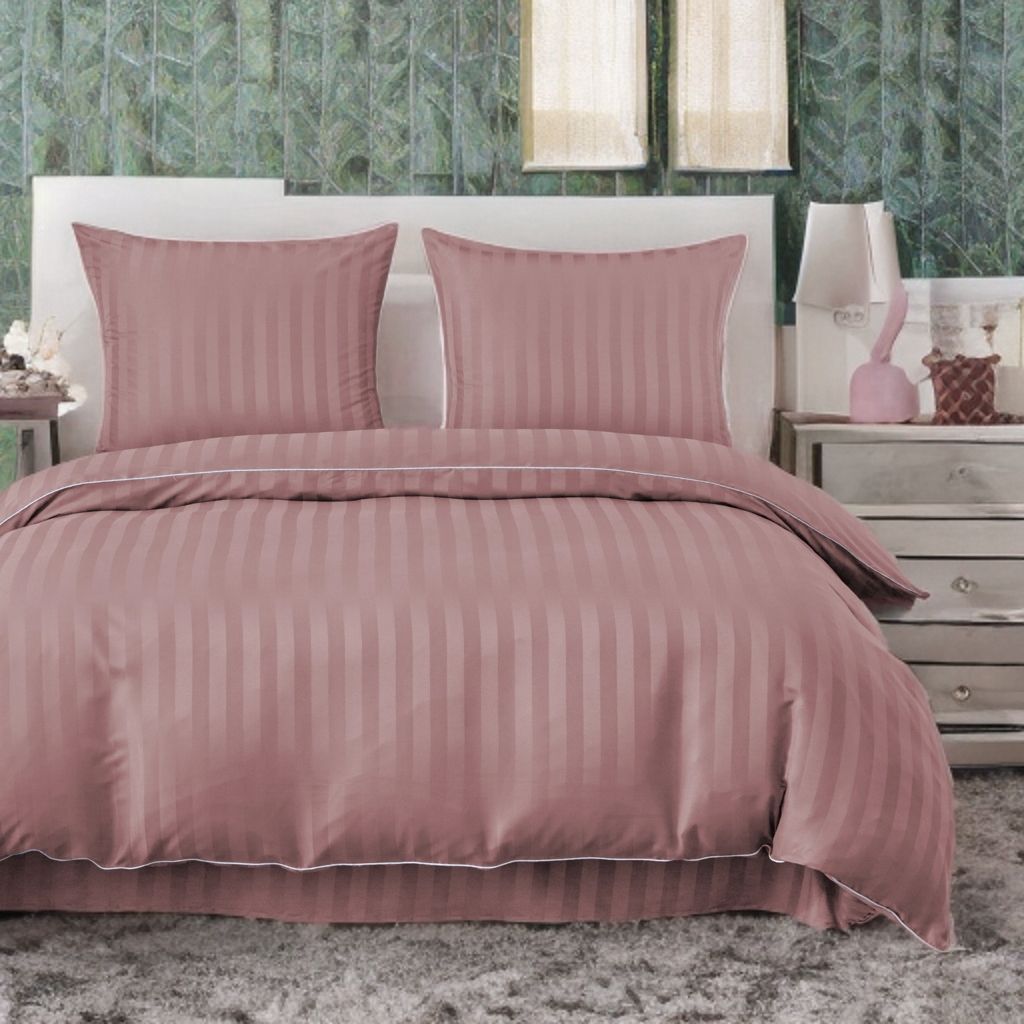 3-częściowy komplet pościeli adamaszkowej, kolor różowy, 160x200 cm