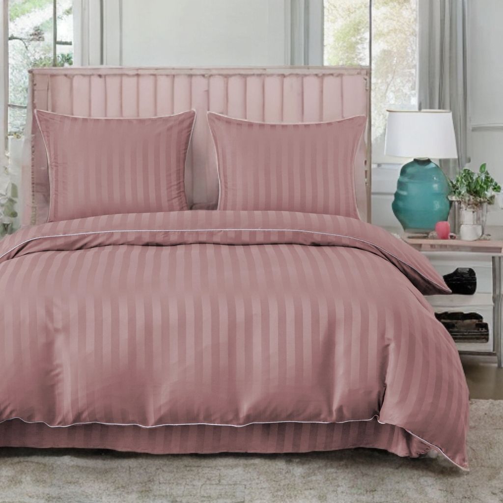 3-częściowy komplet pościeli adamaszkowej, kolor różowy, 160x200 cm