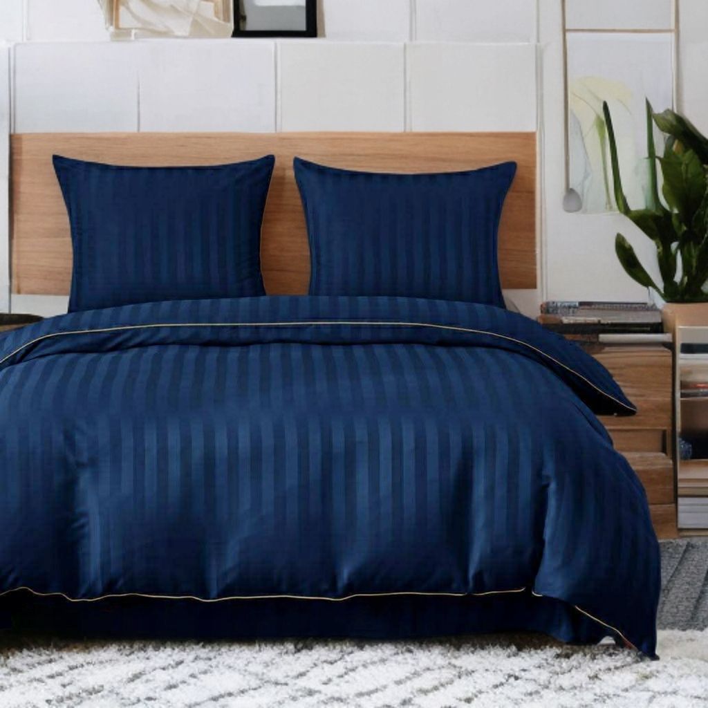 3-częściowy komplet pościeli adamaszkowej, kolor granatowy, 200x220 cm