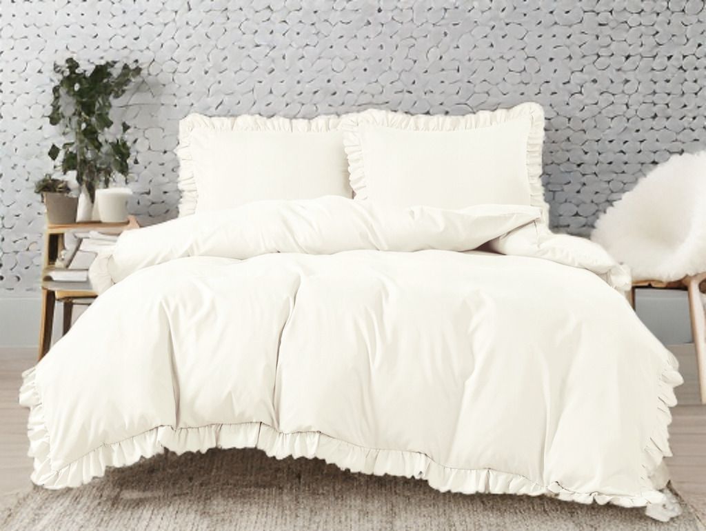 3-częściowy komplet pościeli z falbanami, kolor śmietankowy, 160x200 cm