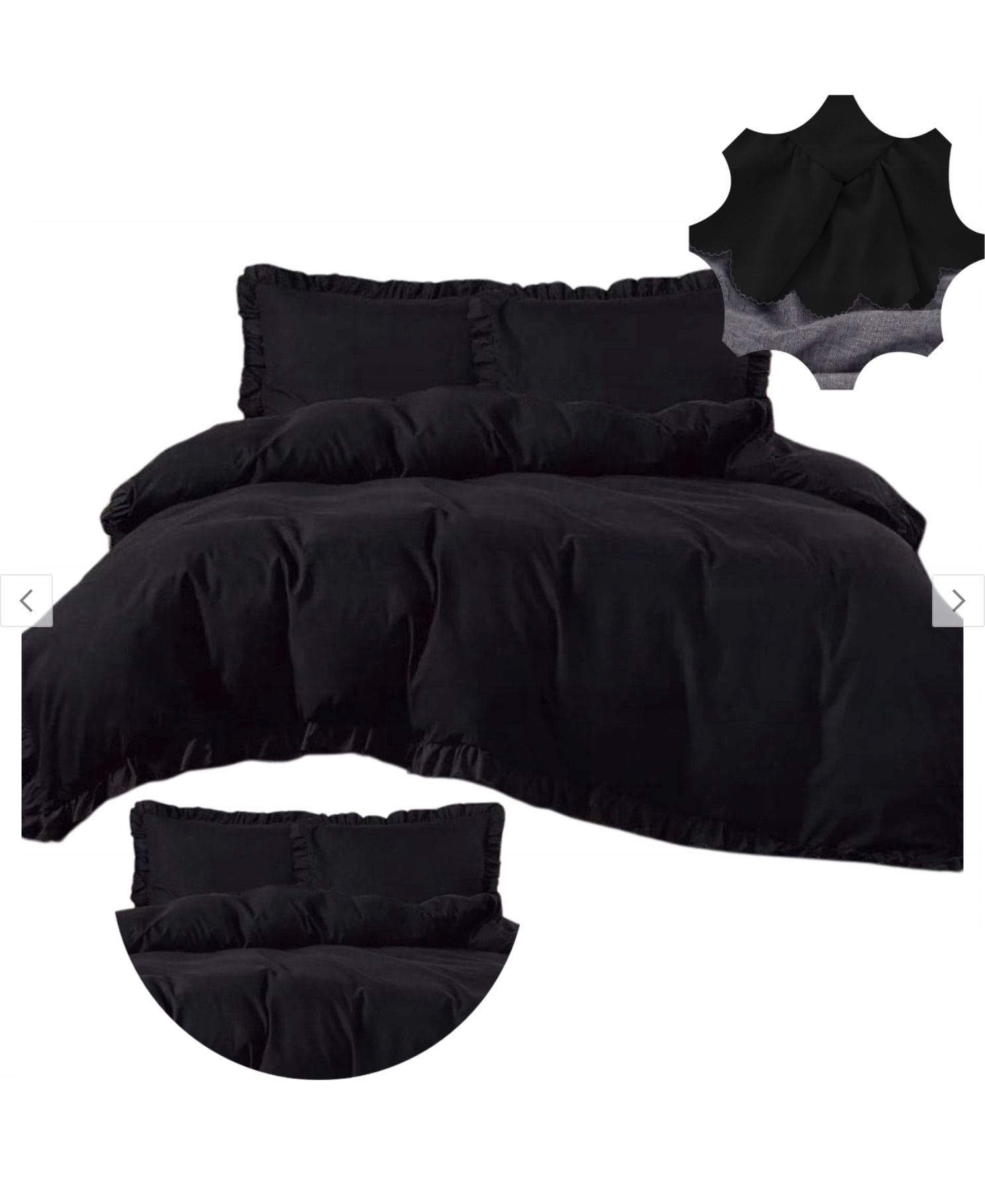 3-częściowy komplet pościeli z falbanami, kolor czarny, 160x200 cm