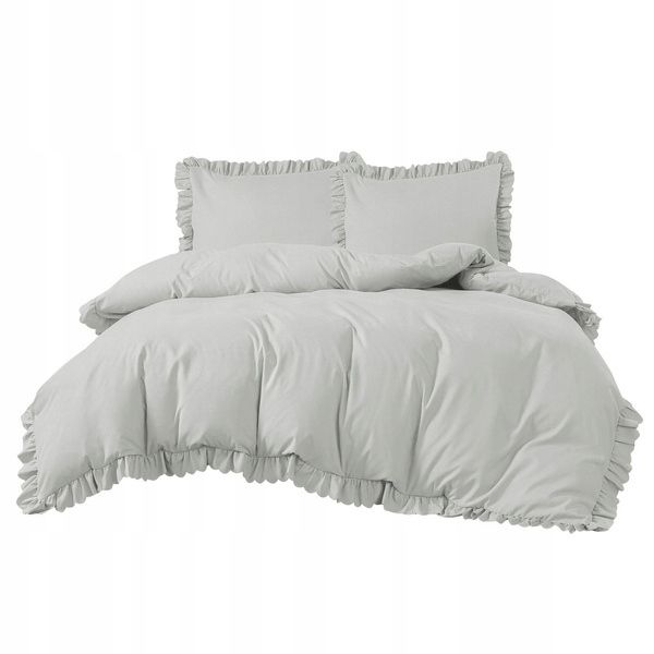 3-częściowy komplet pościeli z falbanami, kolor jasnoszary, 160x200 cm