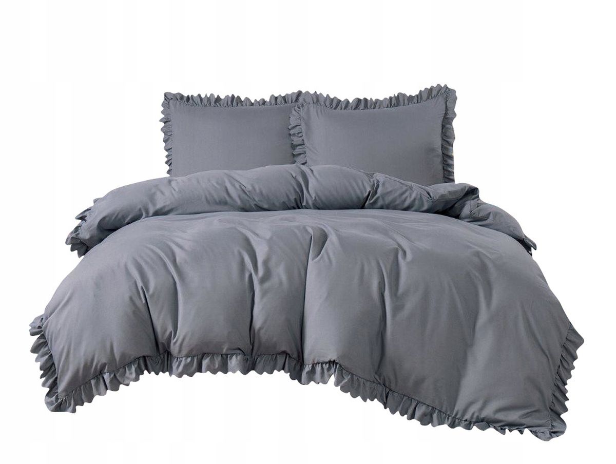 3-częściowy komplet pościeli z falbanami, kolor ciemnoszary, 160x200 cm