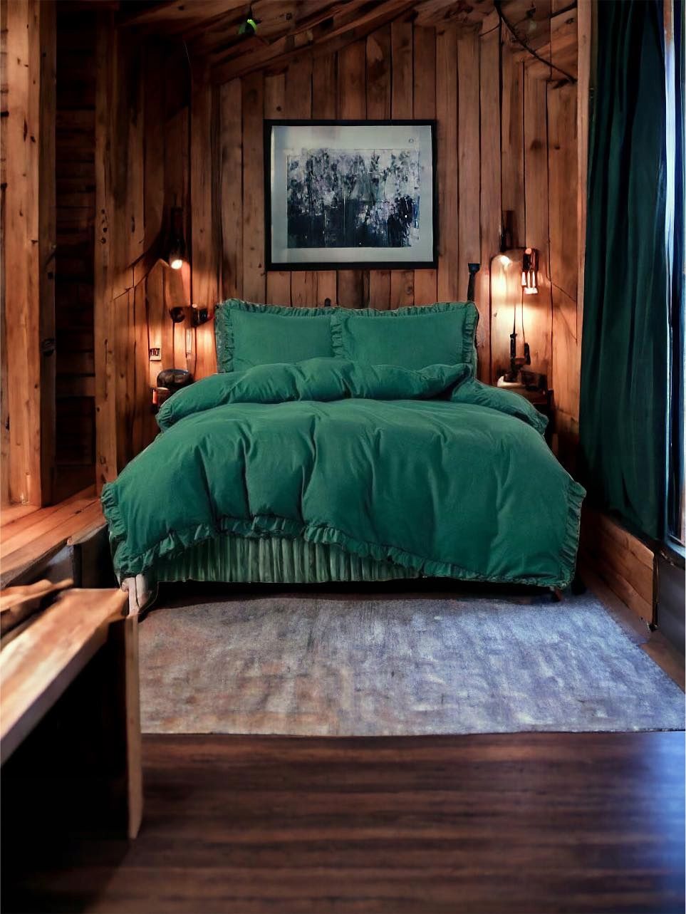 3-częściowy komplet pościeli z falbanami, kolor zielony, 160x200 cm