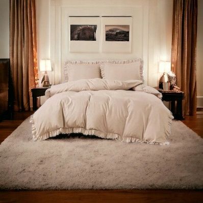 3-częściowy komplet pościeli z falbanami, kolor beżowy, 160x200 cm