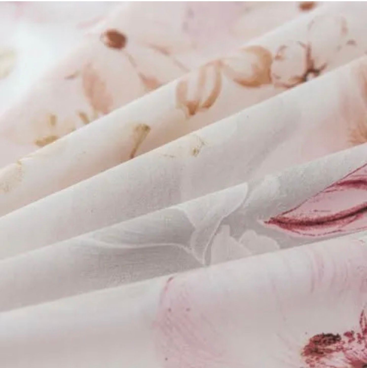 3-częściowy komplet pościeli z falbanami, różowy w kwiaty, 160x200 cm