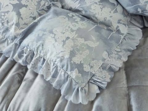 3-częściowy komplet pościeli z falbanami, szaro-niebieski w kwiaty, 160x200 cm