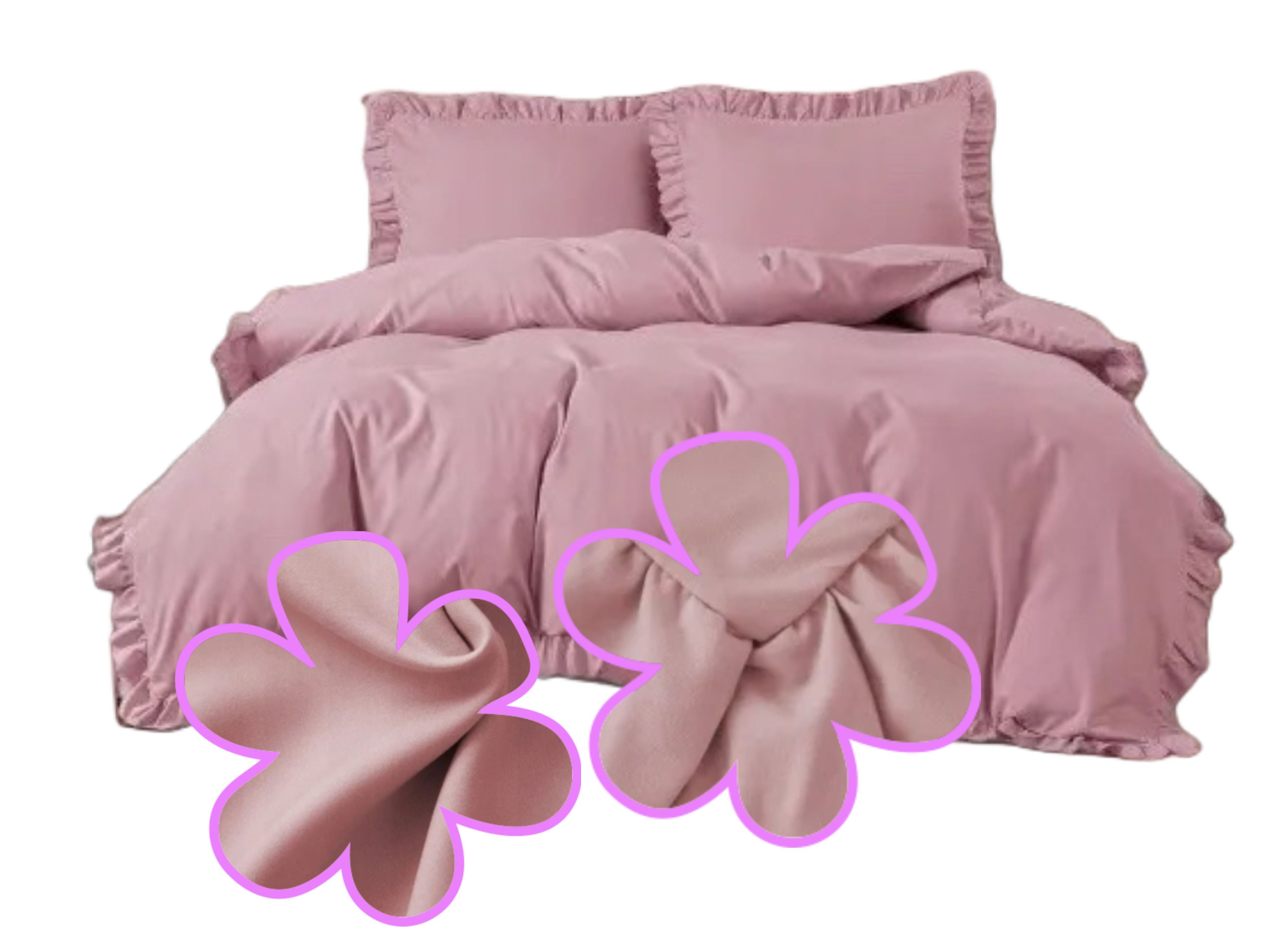 3-częściowy komplet pościeli z falbanami, kolor różowy, 200x220 cm