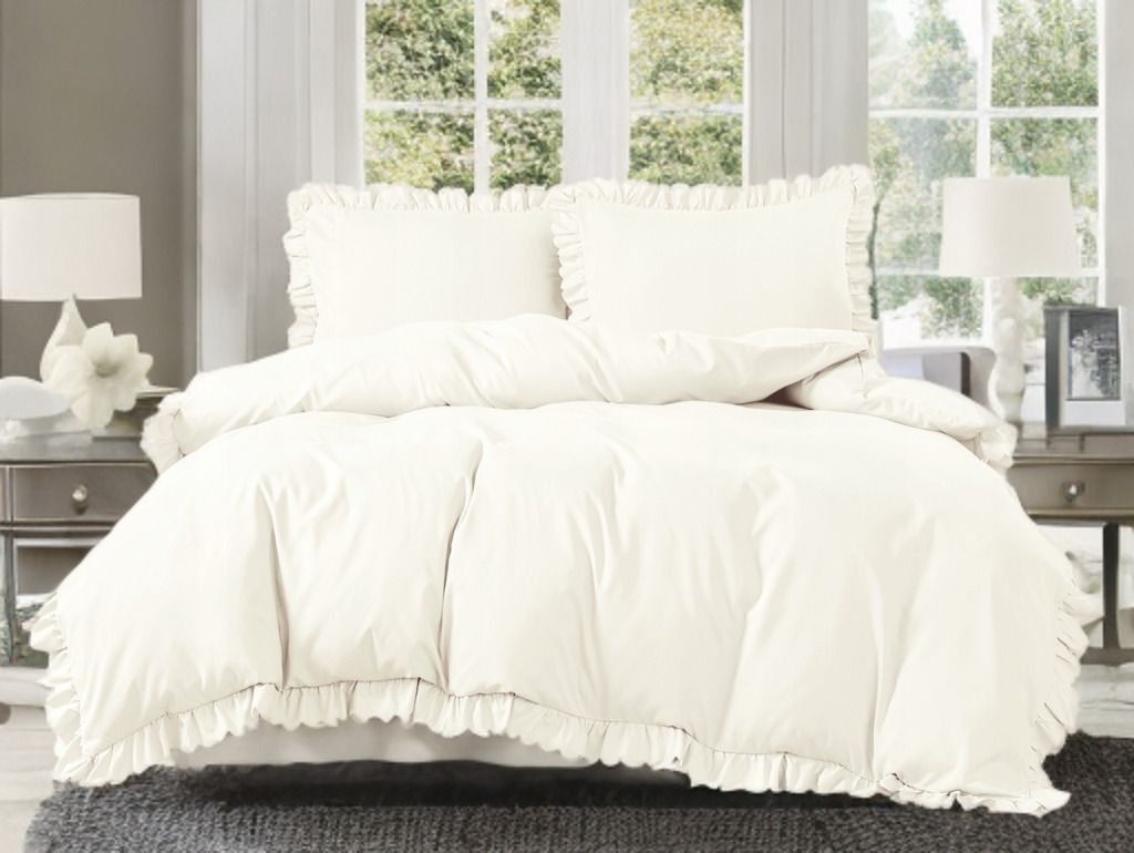 3-częściowy komplet pościeli z falbanami, kolor śmietankowy, 200x220 cm