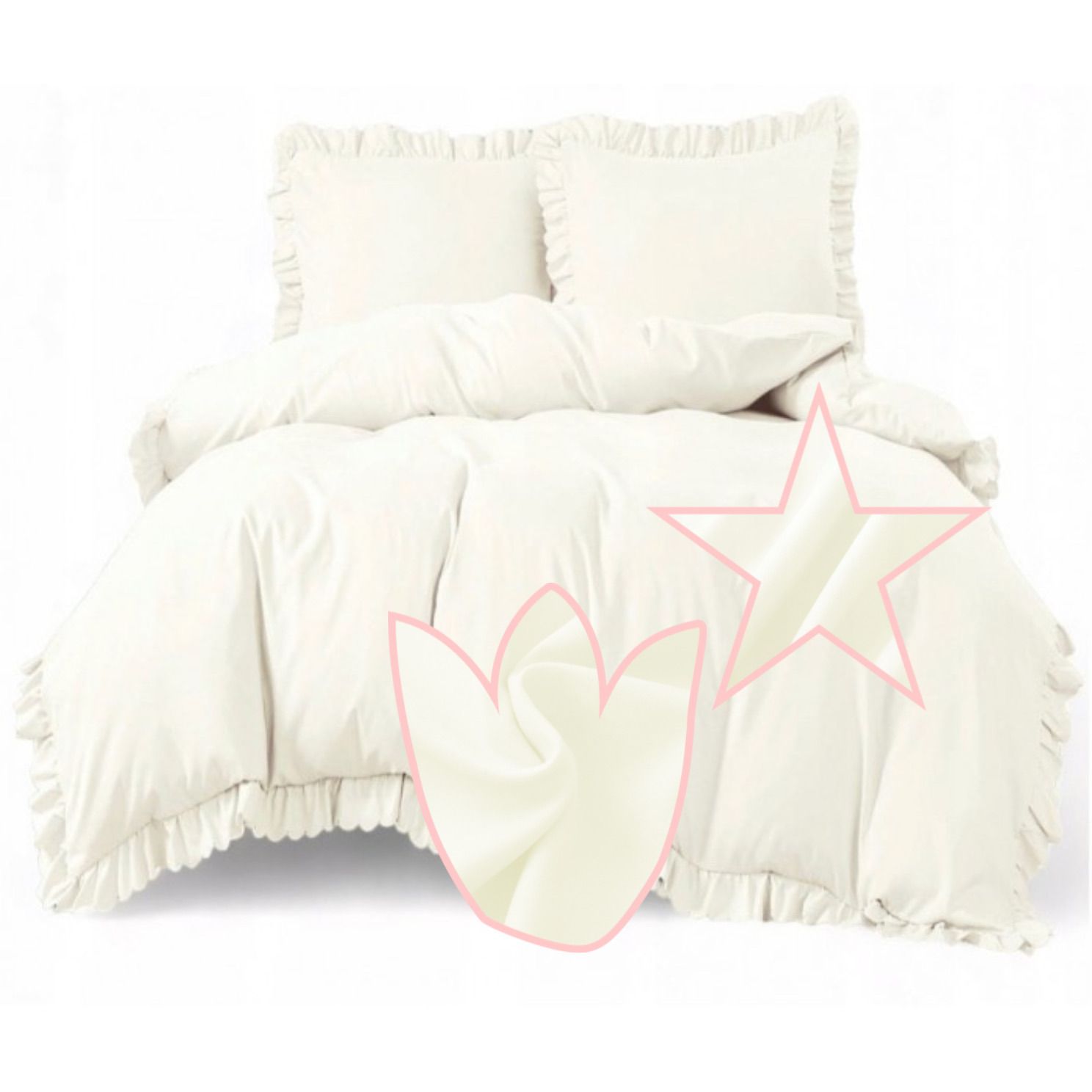 3-częściowy komplet pościeli z falbanami, kolor śmietankowy, 200x220 cm