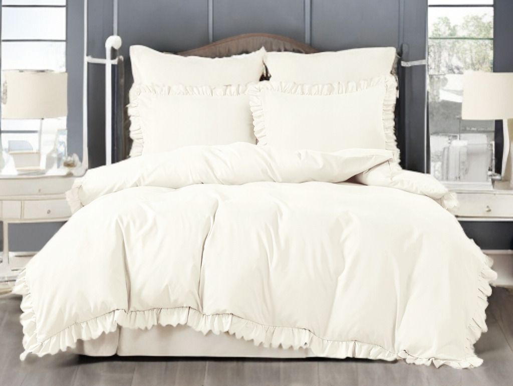 3-częściowy komplet pościeli z falbanami, kolor śmietankowy, 200x220 cm