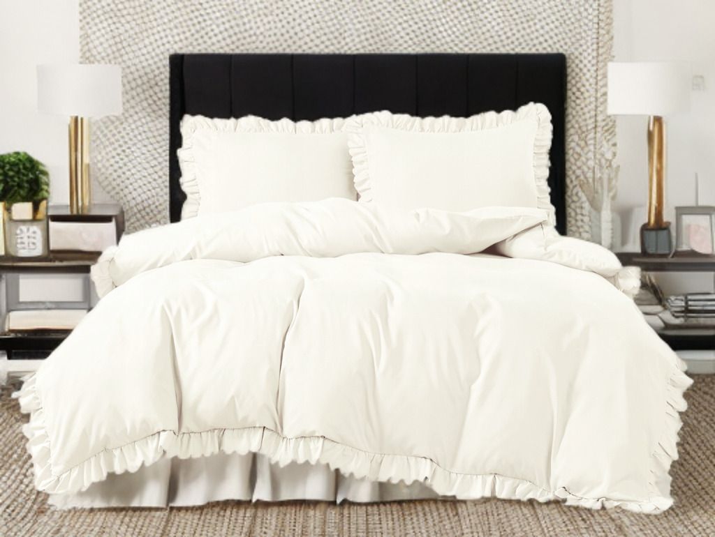 3-częściowy komplet pościeli z falbanami, kolor śmietankowy, 200x220 cm