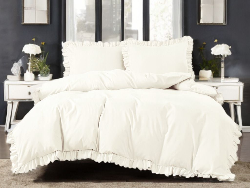 3-częściowy komplet pościeli z falbanami, kolor śmietankowy, 200x220 cm