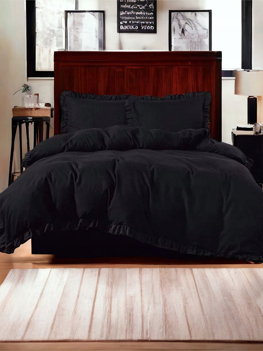 3-częściowy komplet pościeli z falbanami, kolor czarny, 200x220 cm