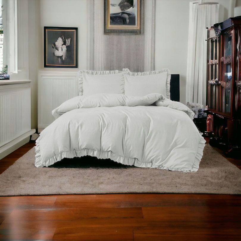 3-częściowy komplet pościeli z falbanami, kolor jasnoszary, 200x220 cm