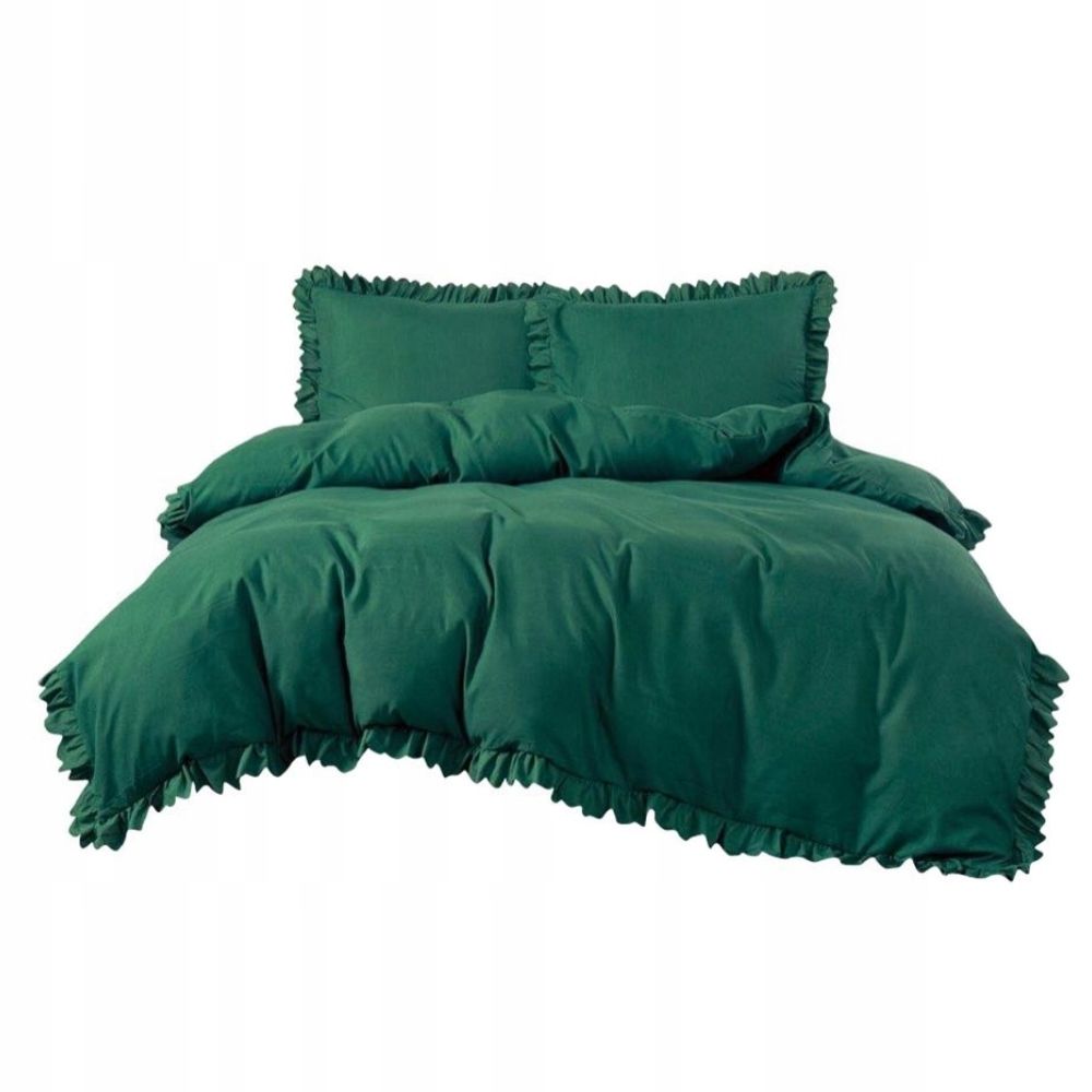3-częściowy komplet pościeli z falbanami, kolor zielony, 200x220 cm
