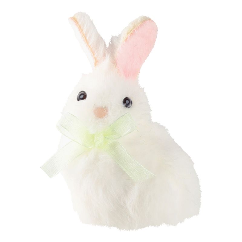 Biały zajączek z kokardką - zawieszka