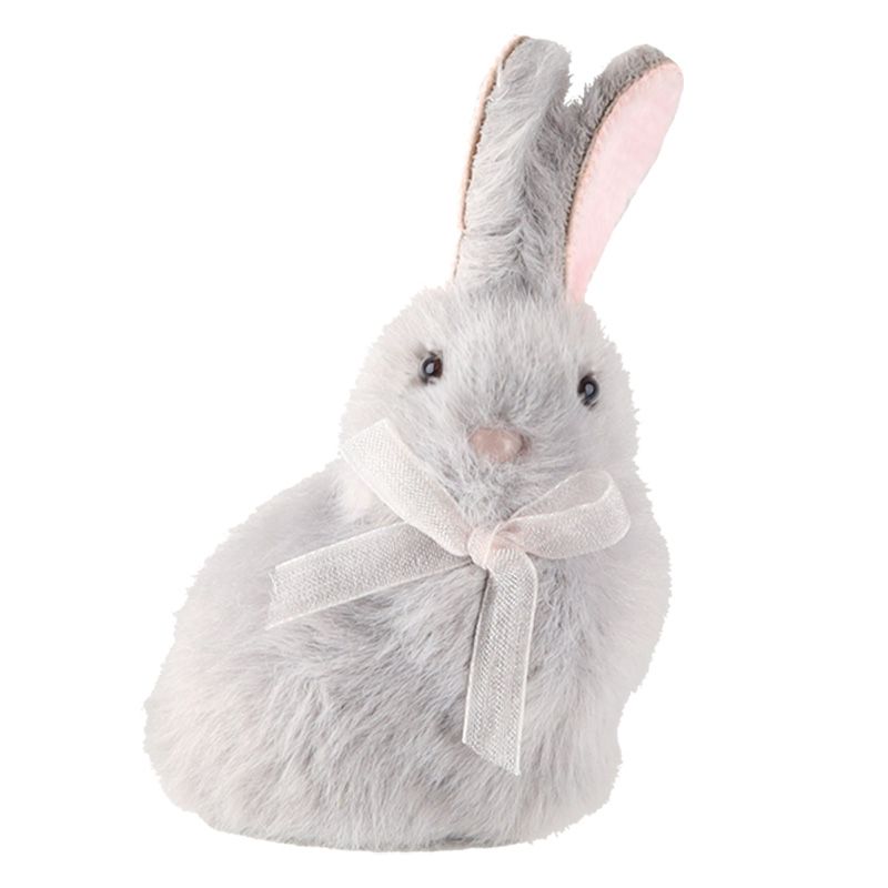 Szary zajączek z kokardką - zawieszka