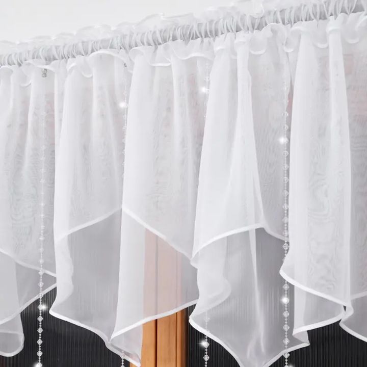 Firana krótka dekoracyjna, zawieszki białe filcowe, 400x110 cm