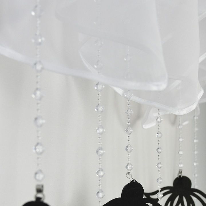 Firana krótka dekoracyjna, zawieszki czarne filcowe, 400x110 cm