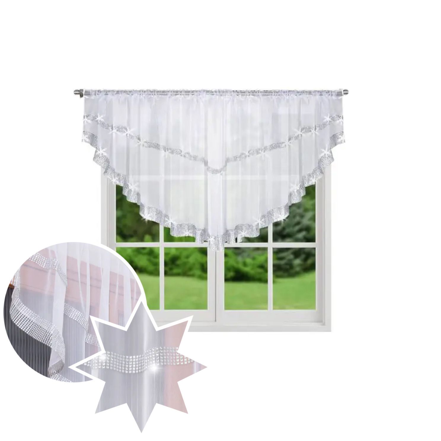 Firana z cyrkoniami - półkole 380x85 cm