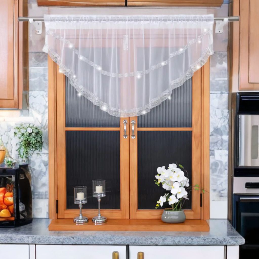 Firana z cyrkoniami - półkole 380x85 cm