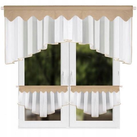 Komplet: firana kuchenna woal 200x80 cm + zazdrostki 90x50 cm