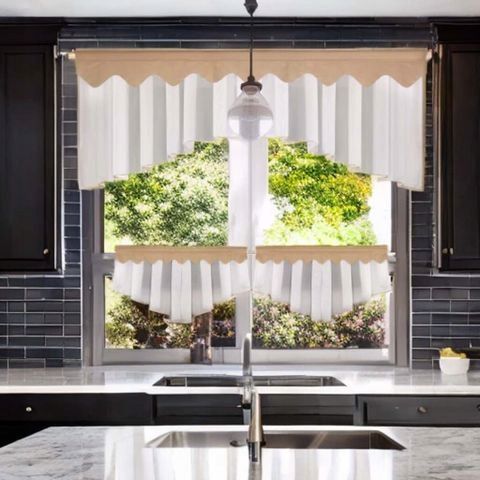 Komplet: firana kuchenna woal 200x80 cm + zazdrostki 90x50 cm