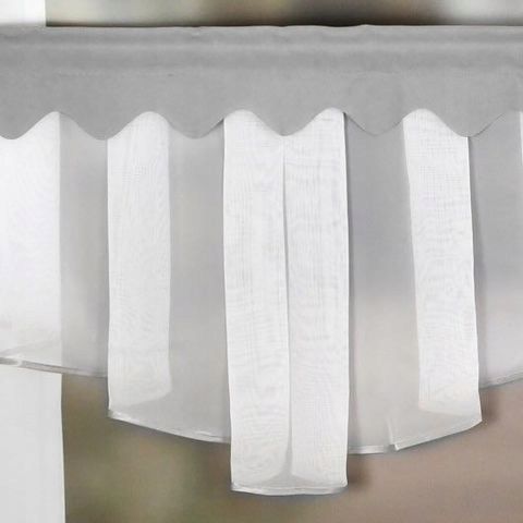 Komplet: firana kuchenna woal 200x80 cm + zazdrostki 90x50 cm, szara lamówka