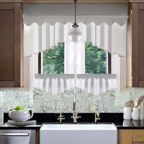 Komplet: firana kuchenna woal 200x80 cm + zazdrostki 90x50 cm, szara lamówka