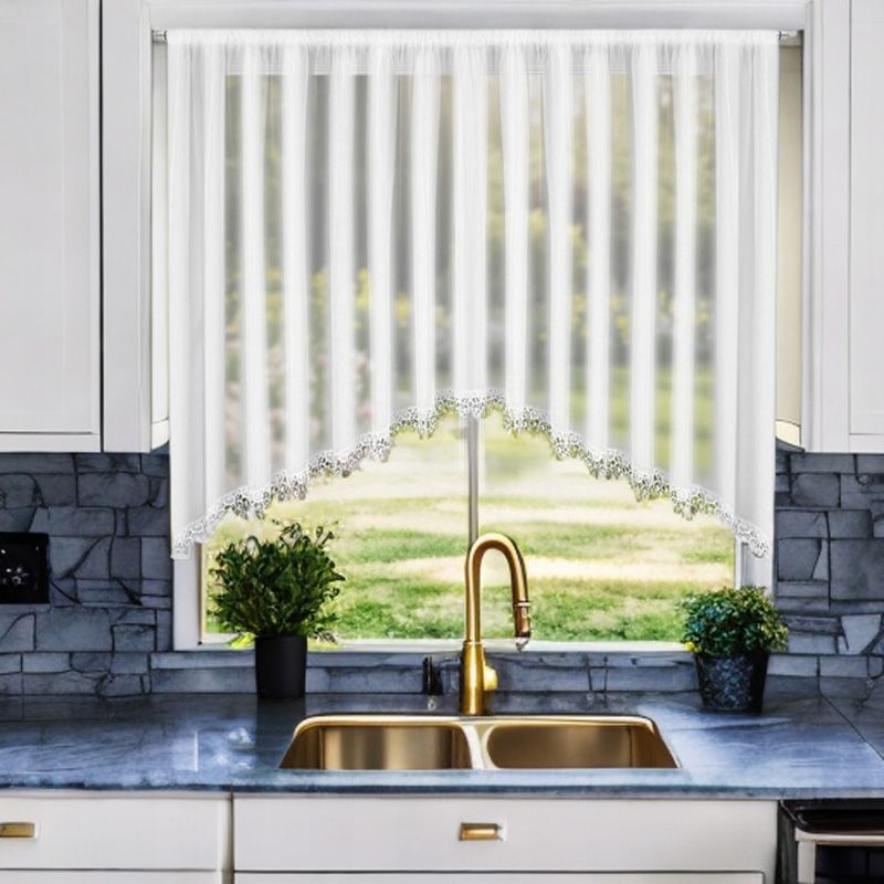 Biała firana woalowa w łuk z gipiurą 400x150 cm