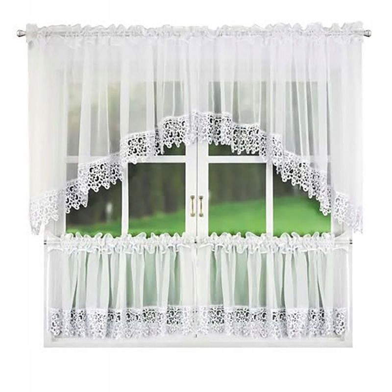 Zestaw: firana z gipiurą 400x100 cm i zazdrostkami 180x50 cm