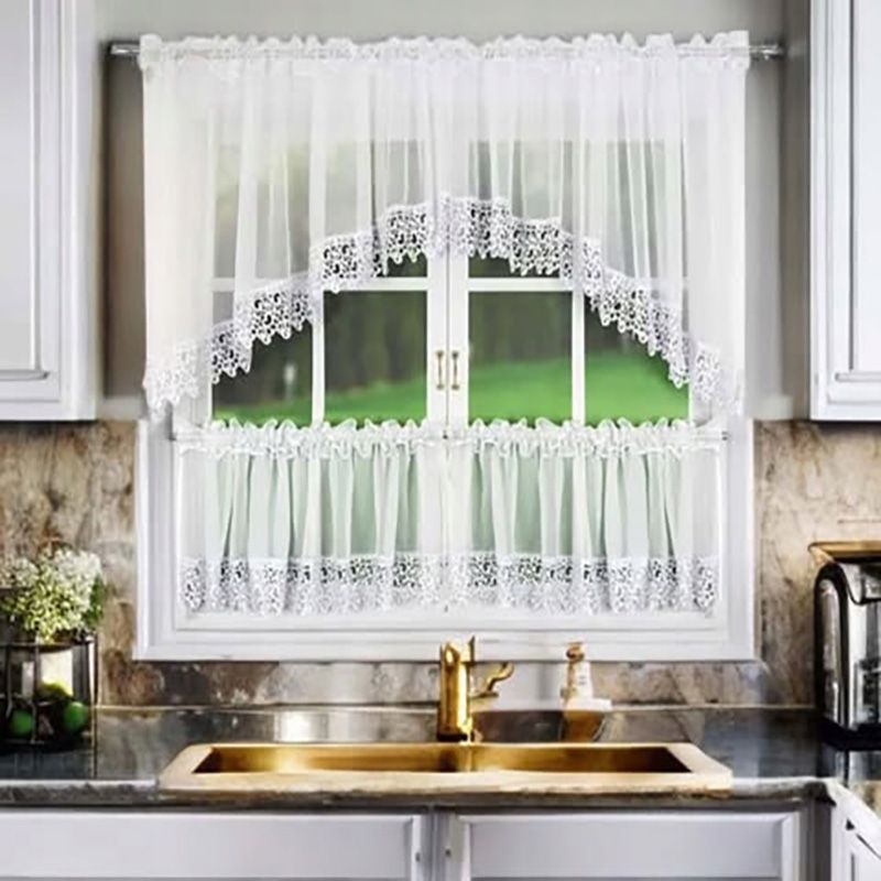 Zestaw: firana z gipiurą 400x100 cm i zazdrostkami 180x50 cm