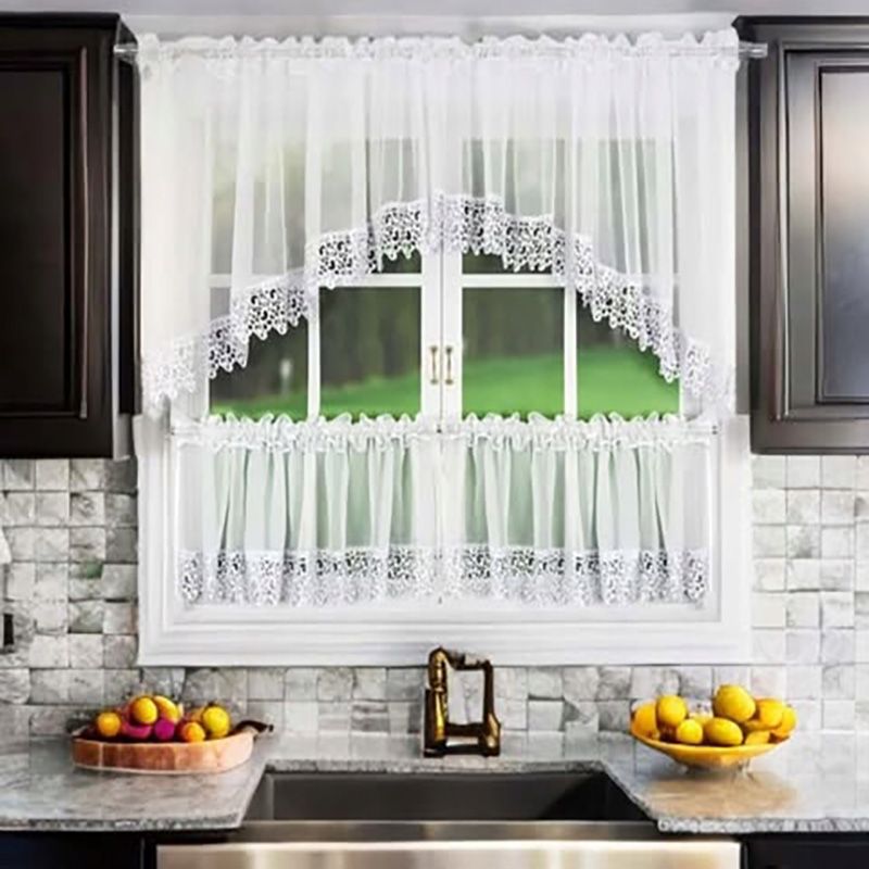 Zestaw: firana z gipiurą 400x100 cm i zazdrostkami 180x50 cm