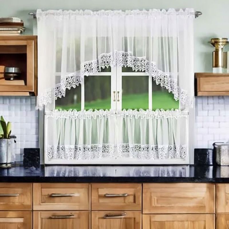 Zestaw: firana z gipiurą 400x100 cm i zazdrostkami 180x50 cm