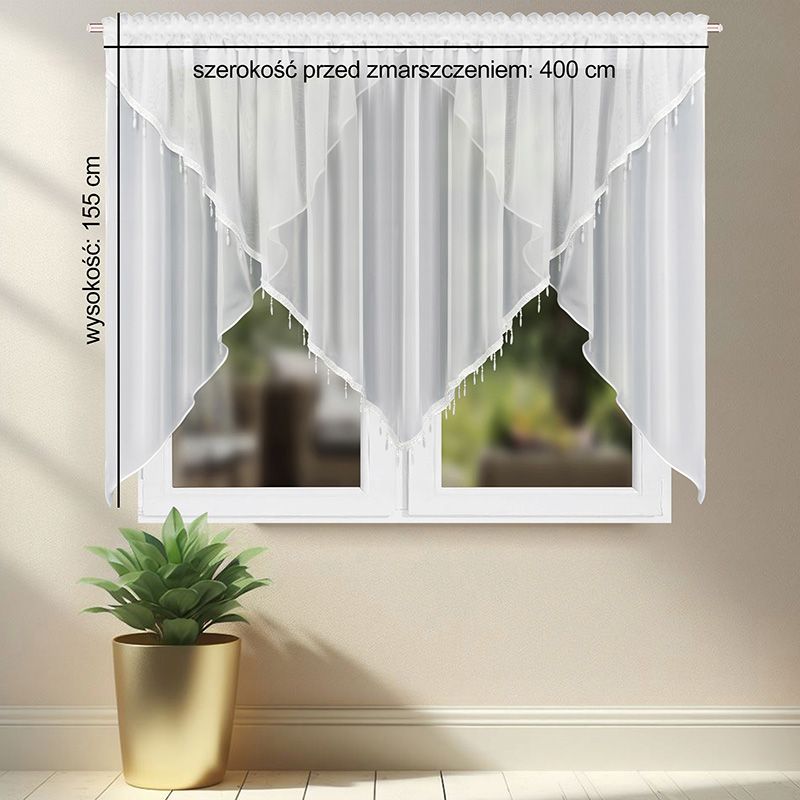 Dwuwarstwowa firana woalowa z koralikami 400x155 cm