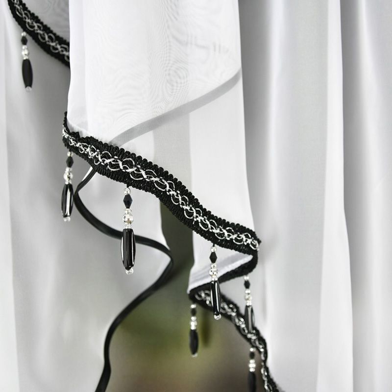 Dwuwarstwowa firana woalowa z koralikami i czarną lamówką 400x155 cm