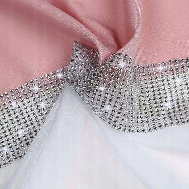 Różowo-biała firanka z cyrkoniami i sercem 400x145 cm