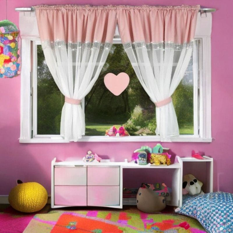 Różowo-biała firanka z cyrkoniami i sercem 400x145 cm