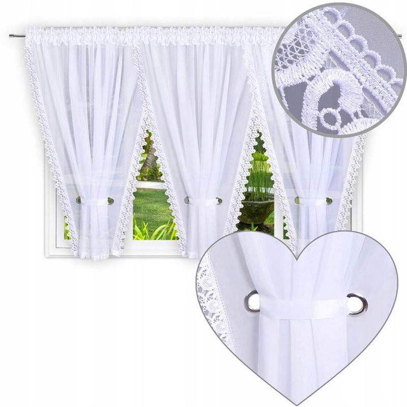 Romantyczna firana z gipiurą 600x180 cm