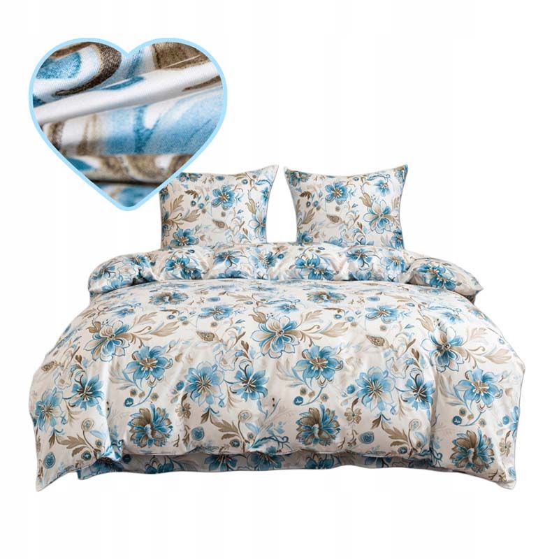 3-częściowy komplet pościeli z satynowej bawełny Kwiaty 200x160 cm