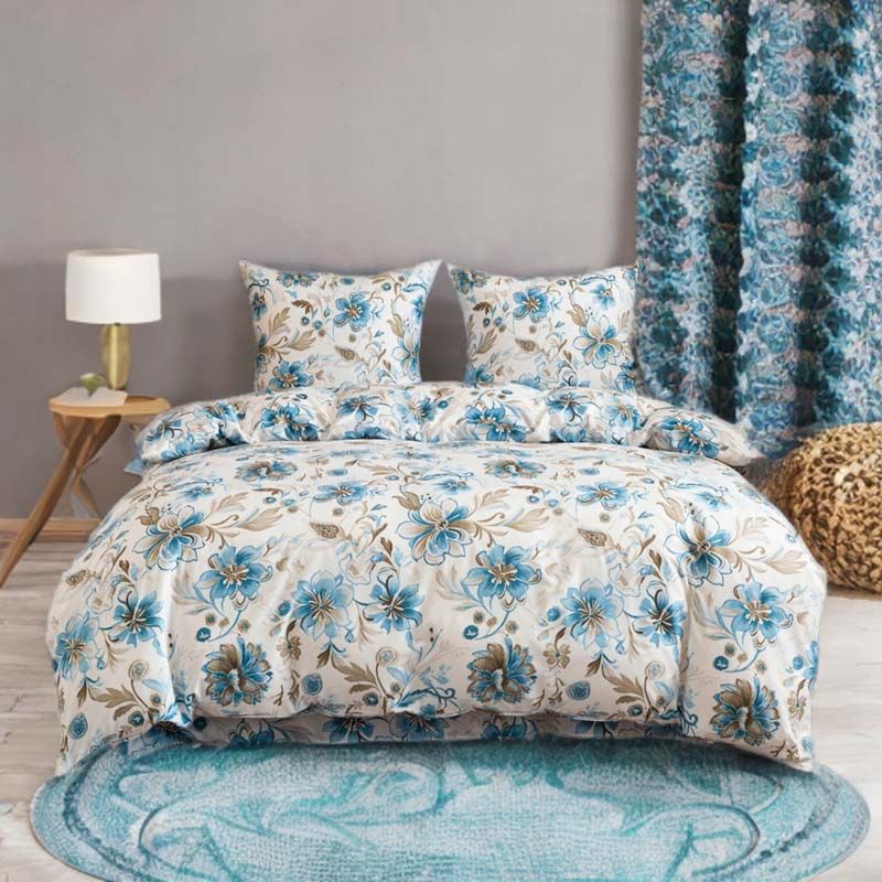 3-częściowy komplet pościeli z satynowej bawełny Kwiaty 200x160 cm