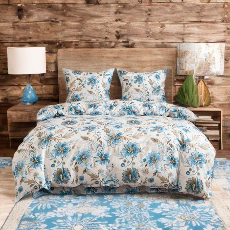 3-częściowy komplet pościeli z satynowej bawełny Kwiaty 200x160 cm