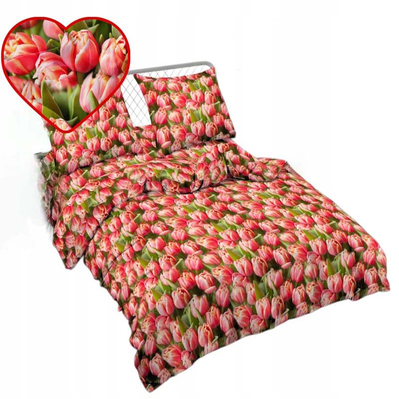 3-częściowy komplet pościeli z satynowej bawełny Tulipany 200x160 cm