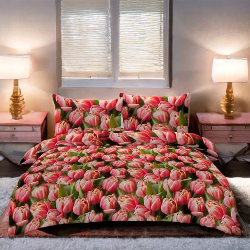 3-częściowy komplet pościeli z satynowej bawełny Tulipany 200x160 cm